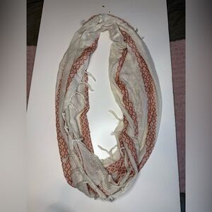 Fresh Press Cream and Brick Red Women's Lightweight Knit Infinity Scarf